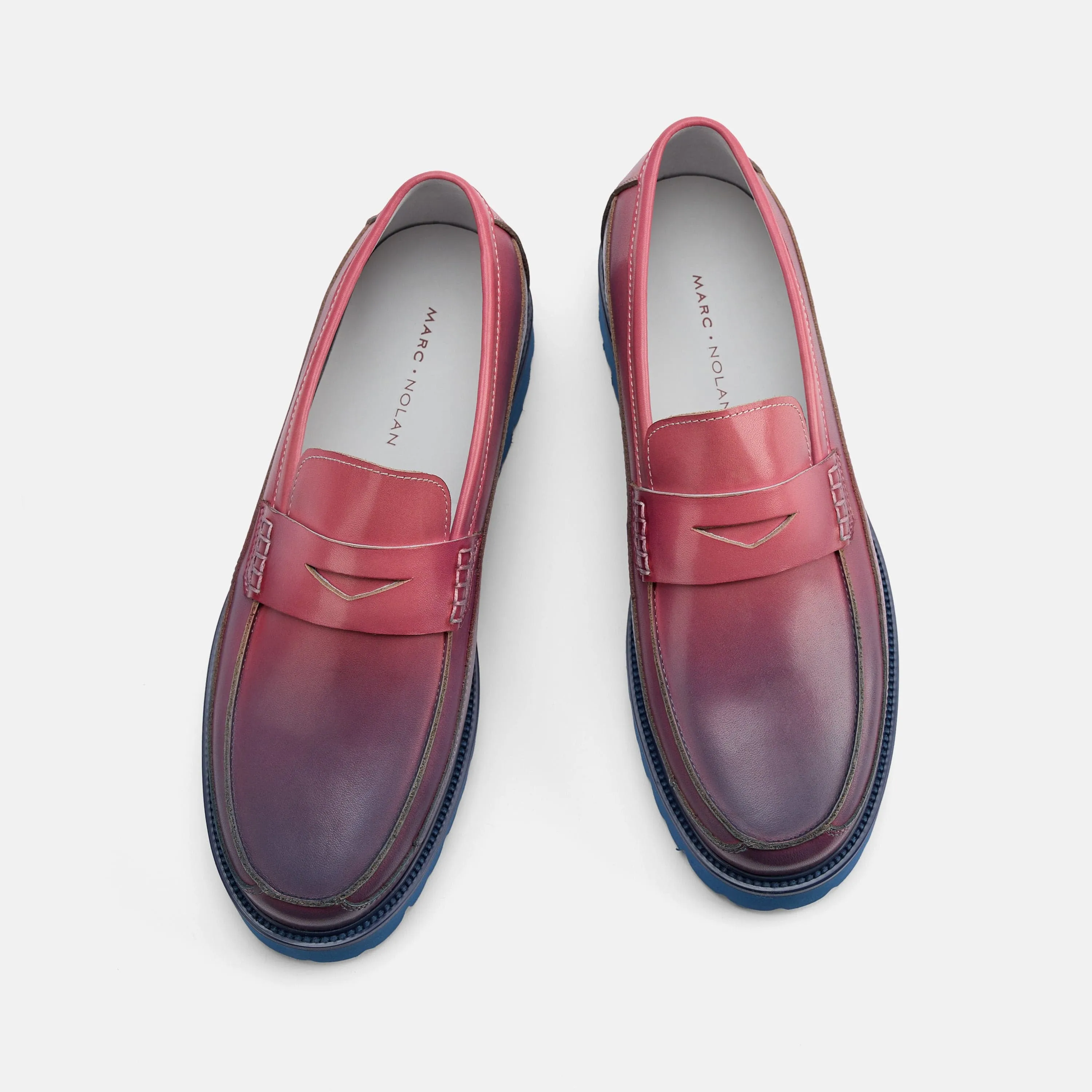 Adler Blue Purple Ombré Leather Penny Loafers