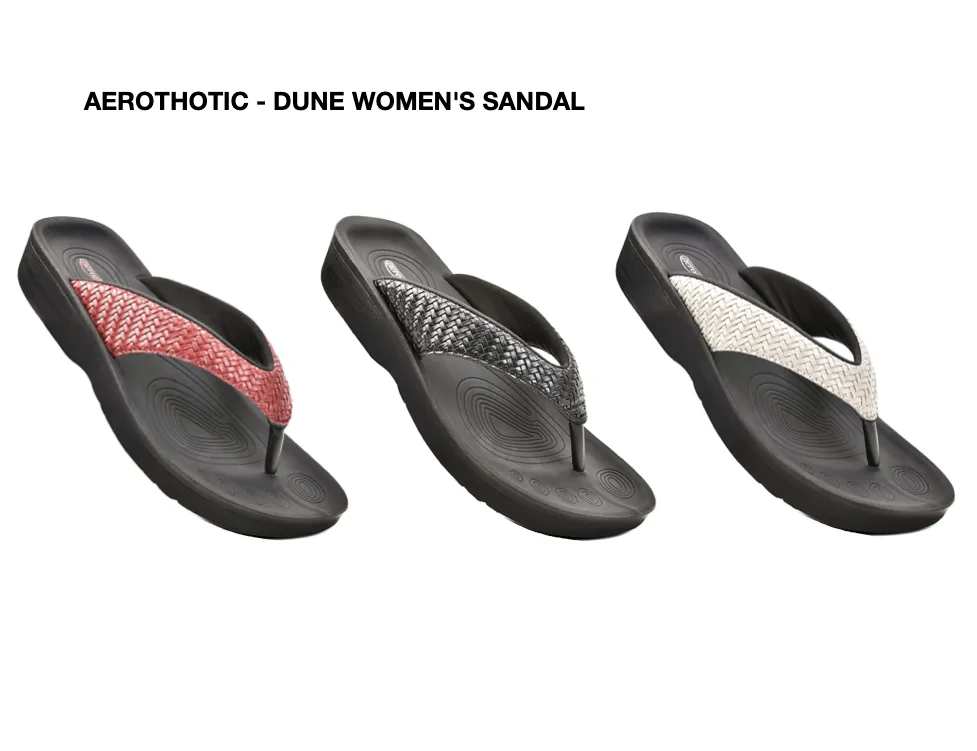 Aerothotic - Dune Women’s Arch Support Thong Flip Flop Sandals , Black