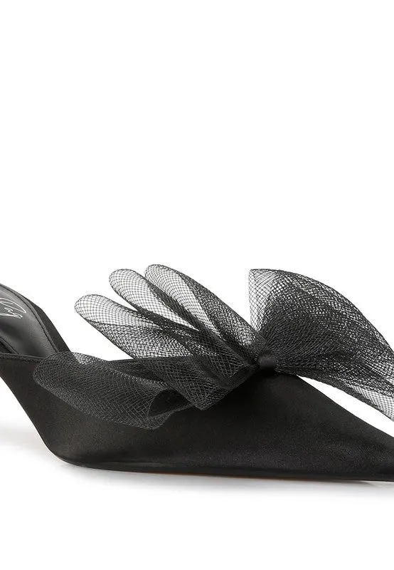 Asma Organza Bow Embellished Satin Mules