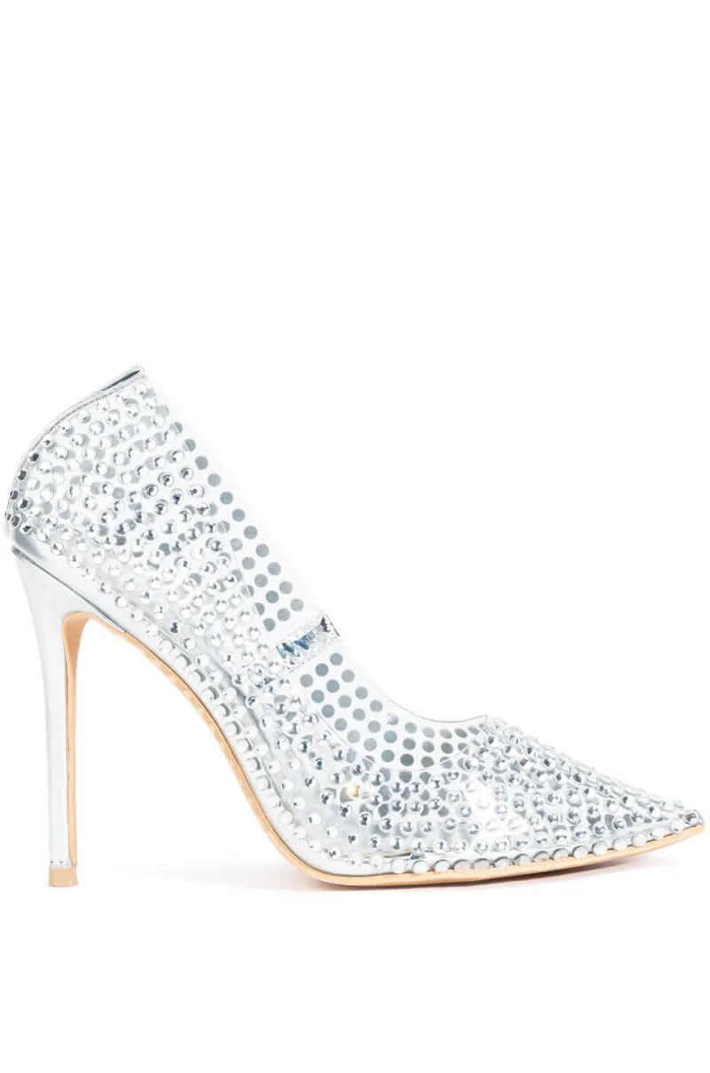 AZALEA WANG ADDY EMBELLISHED PVC PUMP IN SILVER