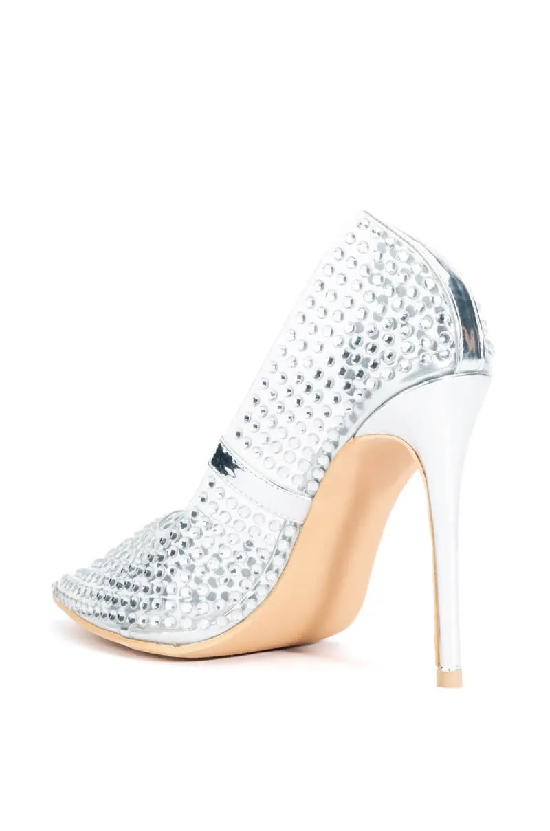 AZALEA WANG ADDY EMBELLISHED PVC PUMP IN SILVER