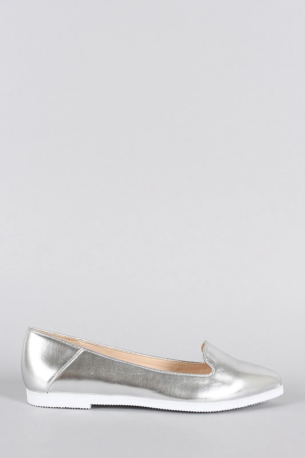 Bamboo Metallic Pointy Toe Slip On Loafer Flat