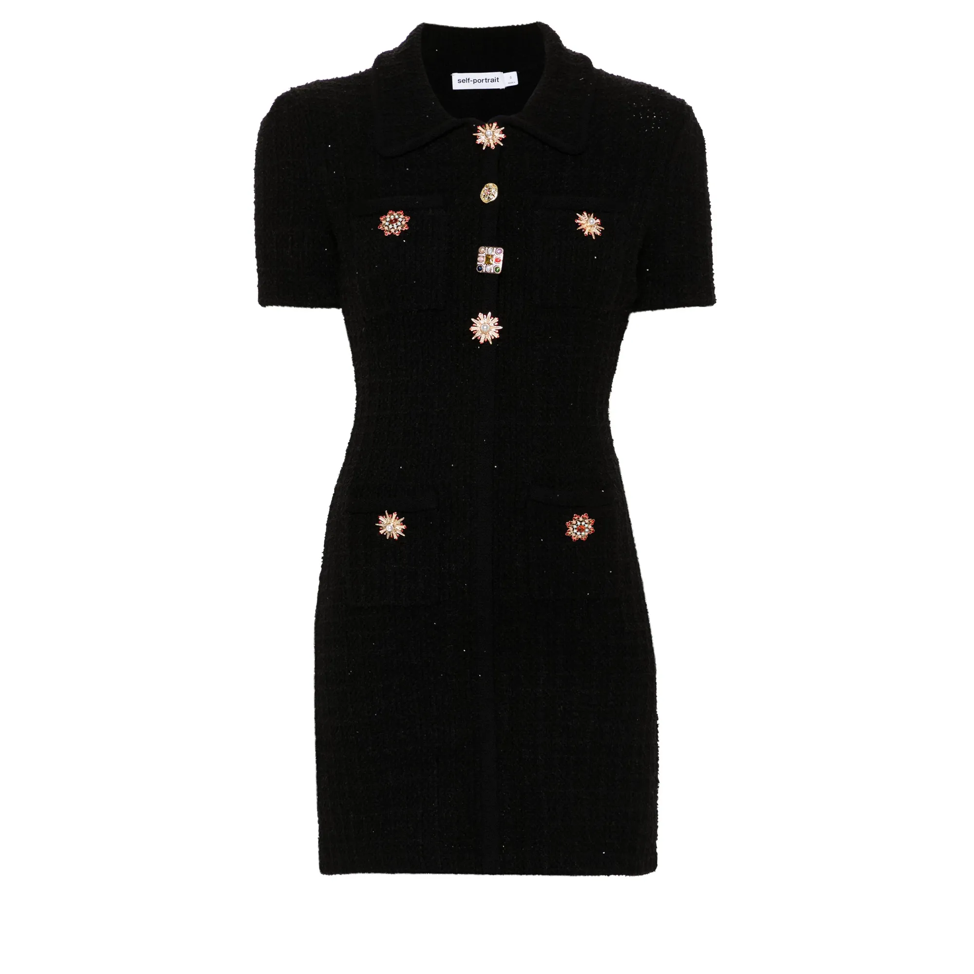 Black Jewel Button Knit Mini Dress