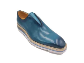 Blue Carrucci Men's Shoes Laceless Slip-On Loafer with Contrast Color Style No: KS550-08