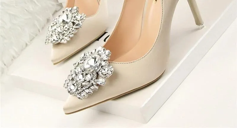 Bridal Wedding Shoes Faux Silk Satin Rhinestone Crystal