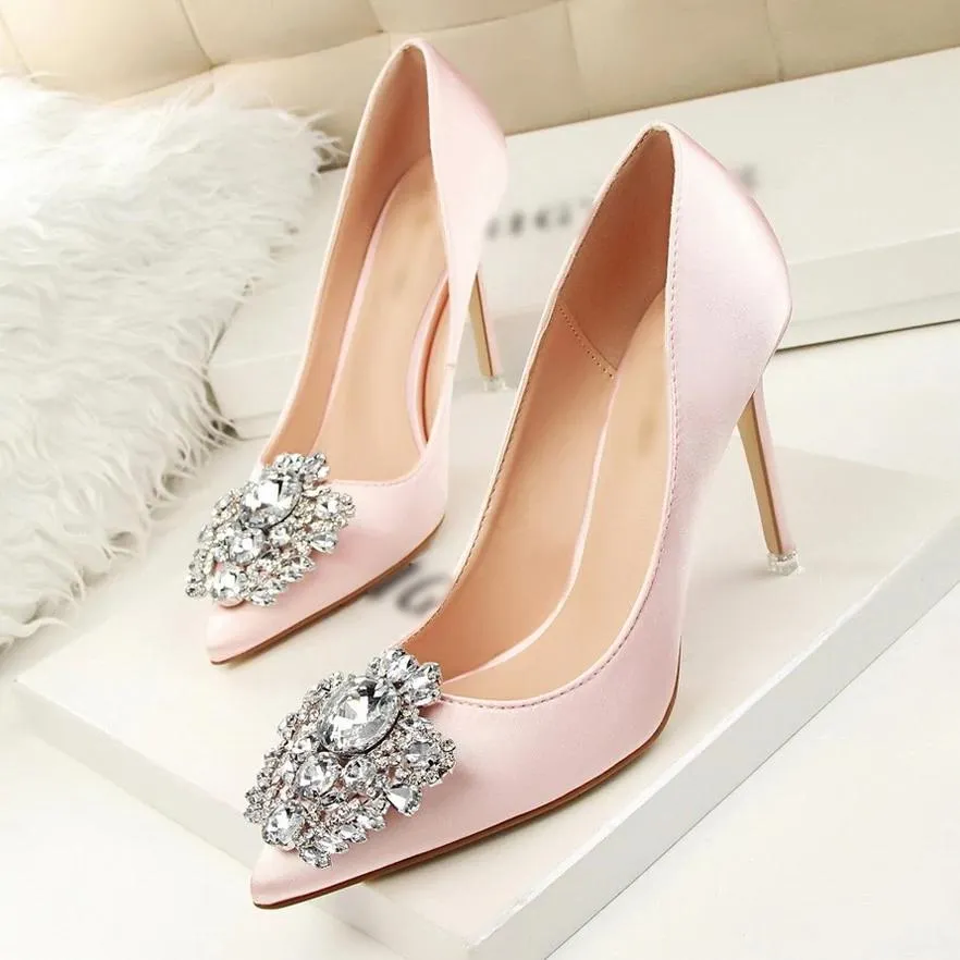 Bridal Wedding Shoes Faux Silk Satin Rhinestone Crystal