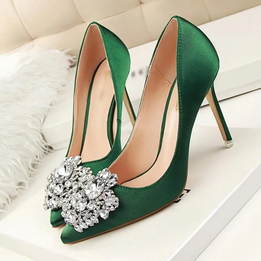 Bridal Wedding Shoes Faux Silk Satin Rhinestone Crystal