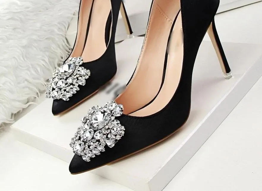 Bridal Wedding Shoes Faux Silk Satin Rhinestone Crystal