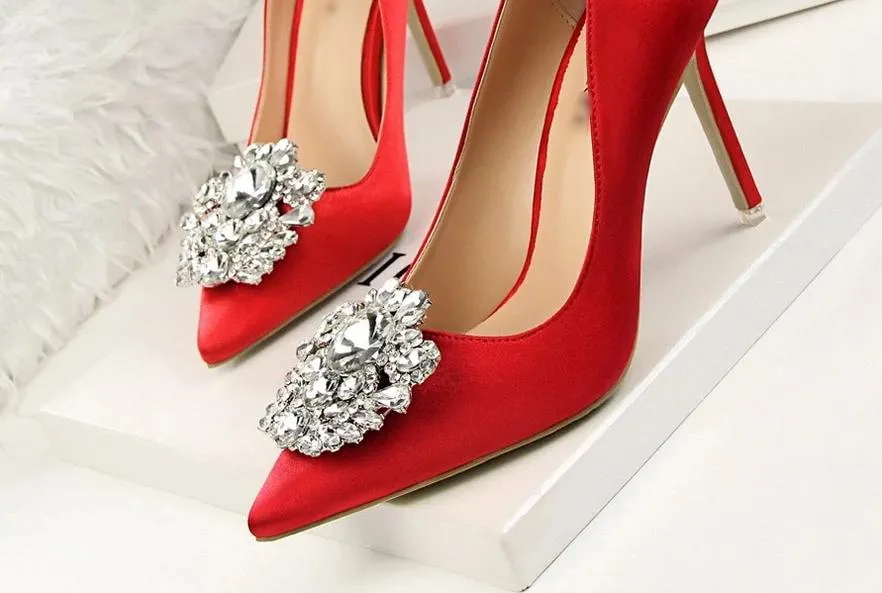 Bridal Wedding Shoes Faux Silk Satin Rhinestone Crystal