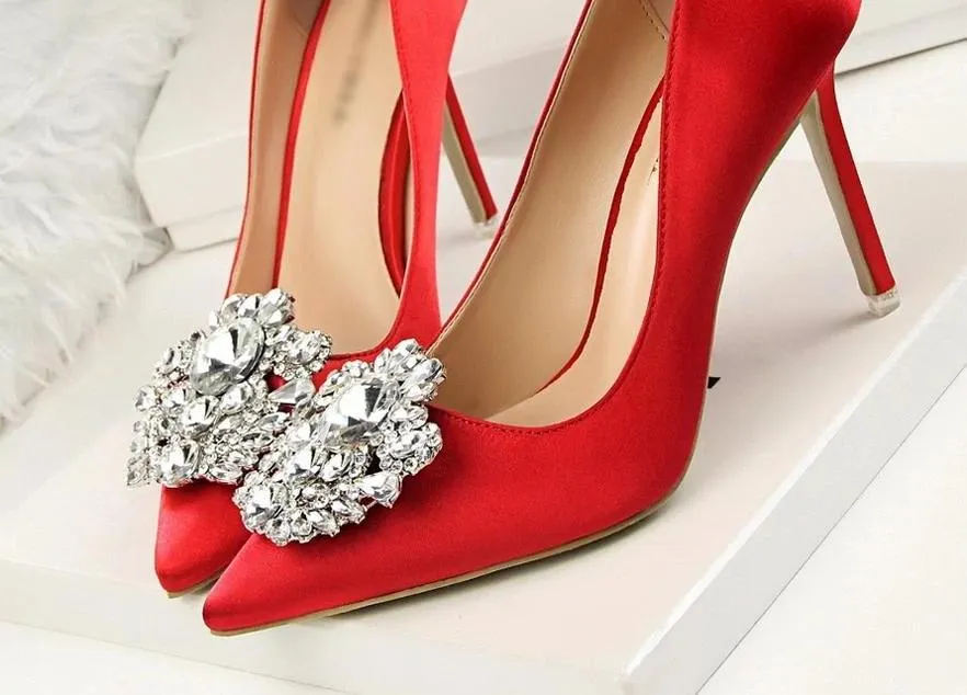 Bridal Wedding Shoes Faux Silk Satin Rhinestone Crystal