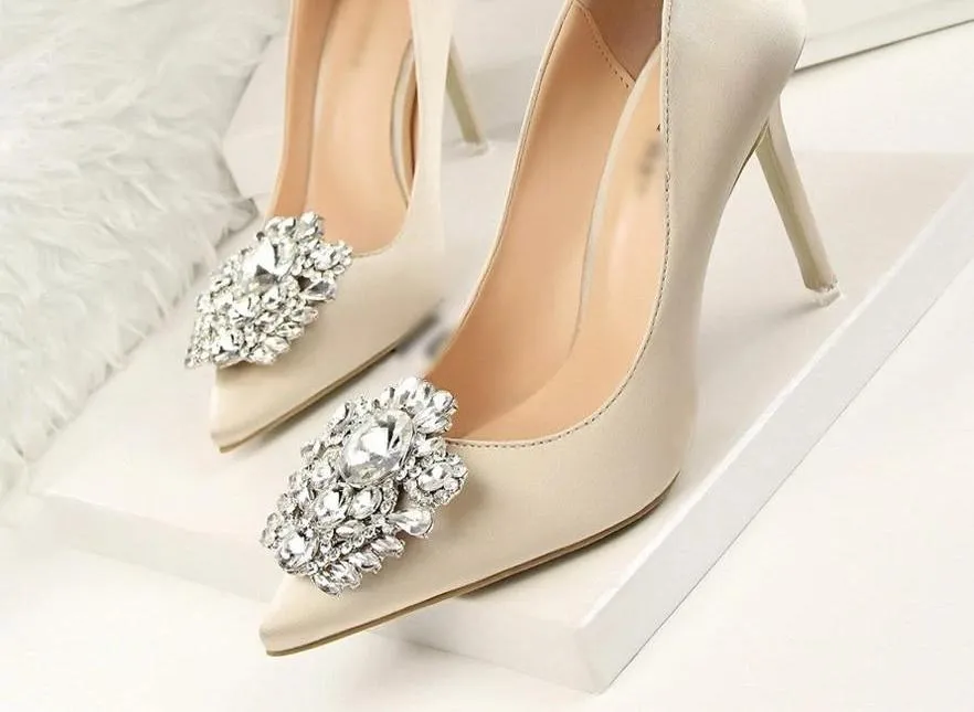 Bridal Wedding Shoes Faux Silk Satin Rhinestone Crystal