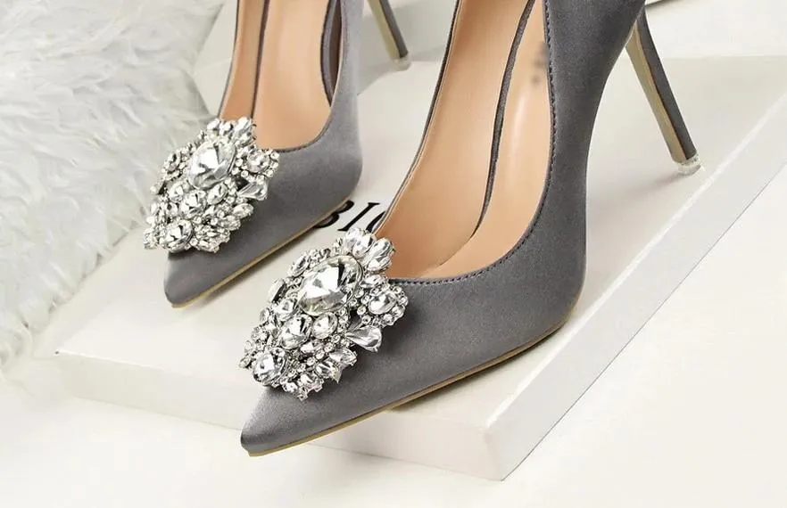 Bridal Wedding Shoes Faux Silk Satin Rhinestone Crystal