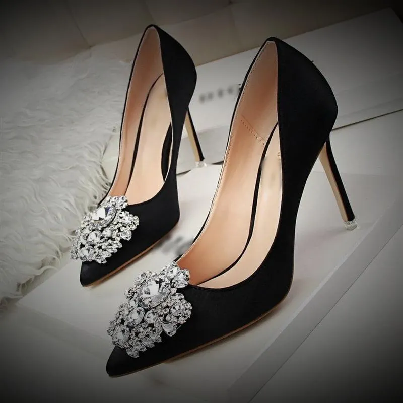 Bridal Wedding Shoes Faux Silk Satin Rhinestone Crystal