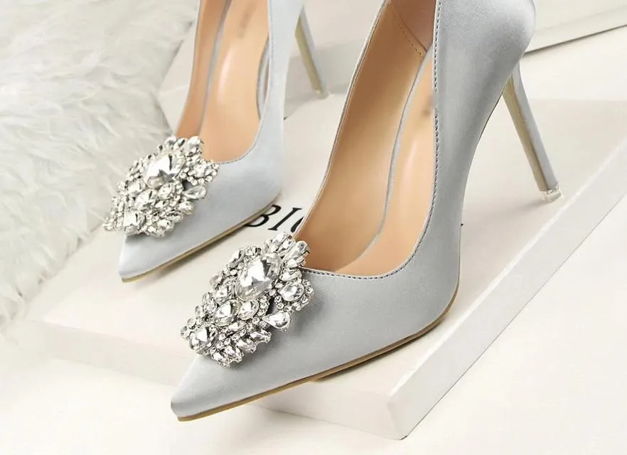 Bridal Wedding Shoes Faux Silk Satin Rhinestone Crystal