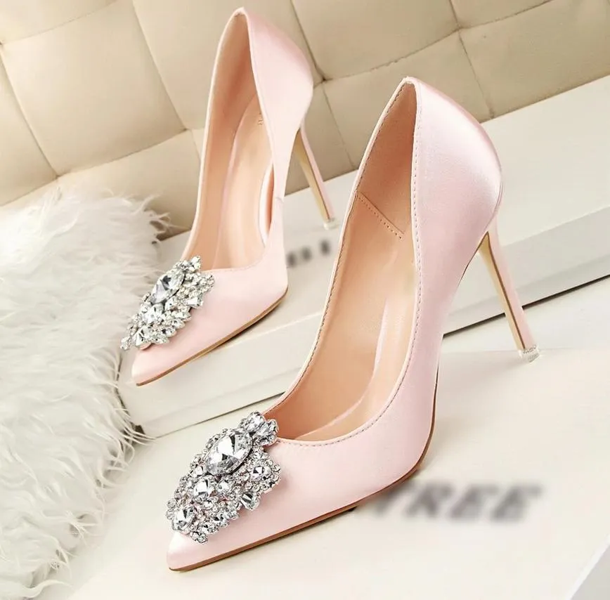 Bridal Wedding Shoes Faux Silk Satin Rhinestone Crystal