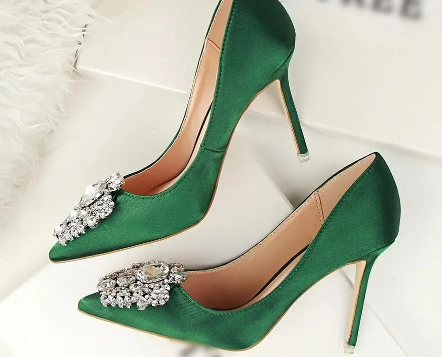 Bridal Wedding Shoes Faux Silk Satin Rhinestone Crystal