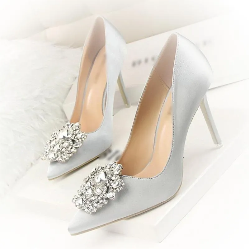 Bridal Wedding Shoes Faux Silk Satin Rhinestone Crystal