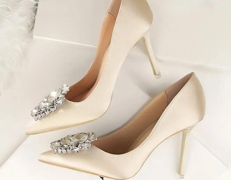 Bridal Wedding Shoes Faux Silk Satin Rhinestone Crystal