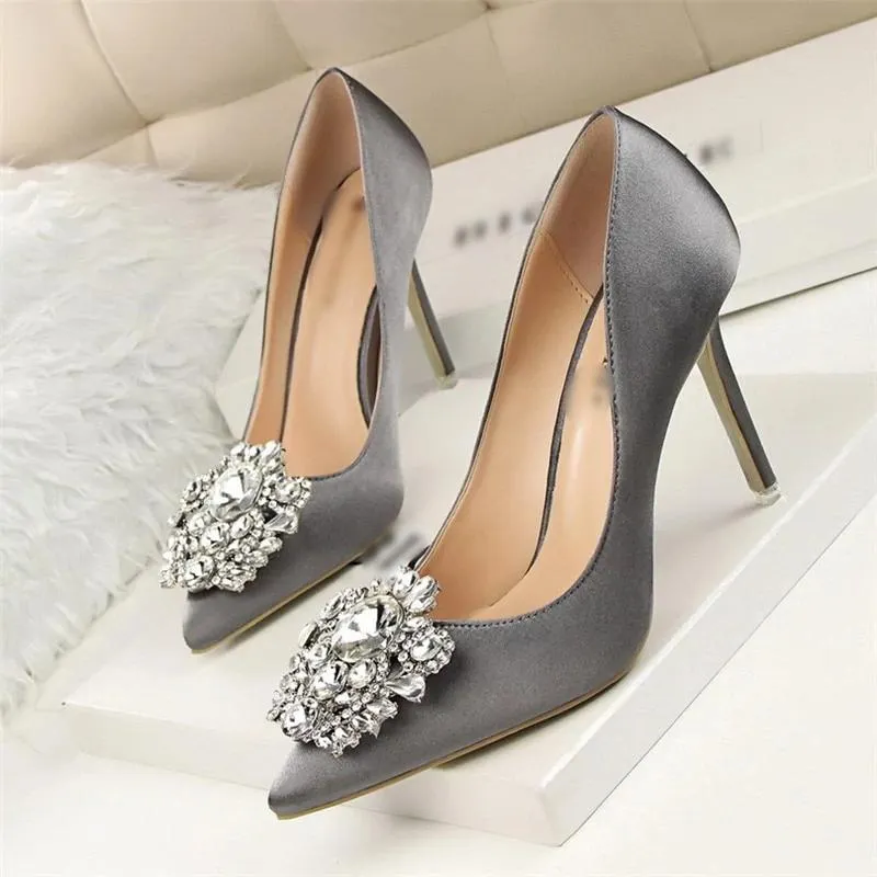 Bridal Wedding Shoes Faux Silk Satin Rhinestone Crystal