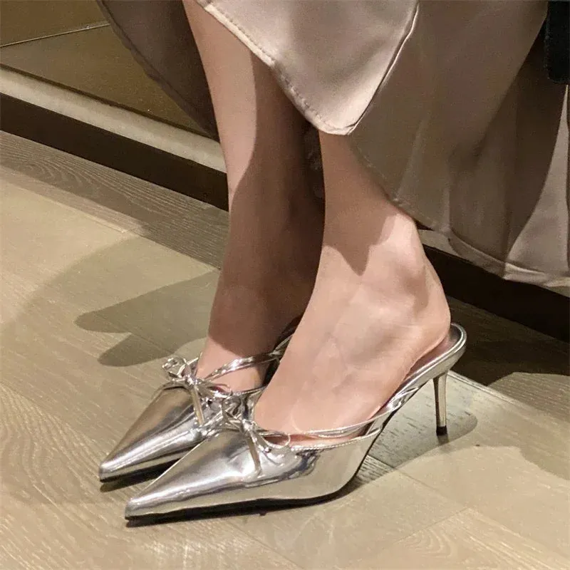 Butterfly-knot Pointed Toe Thin Heels Sandals