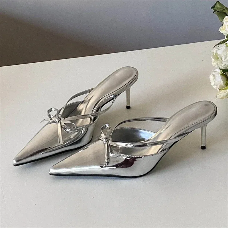 Butterfly-knot Pointed Toe Thin Heels Sandals