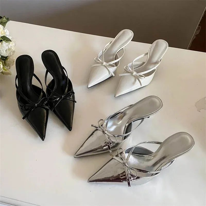 Butterfly-knot Pointed Toe Thin Heels Sandals