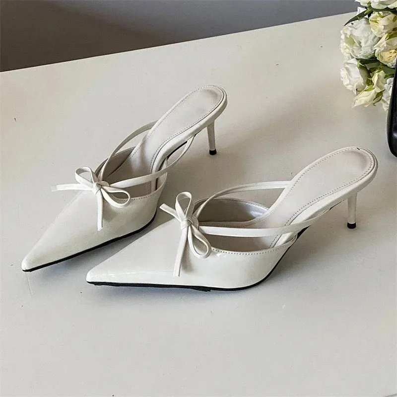 Butterfly-knot Pointed Toe Thin Heels Sandals