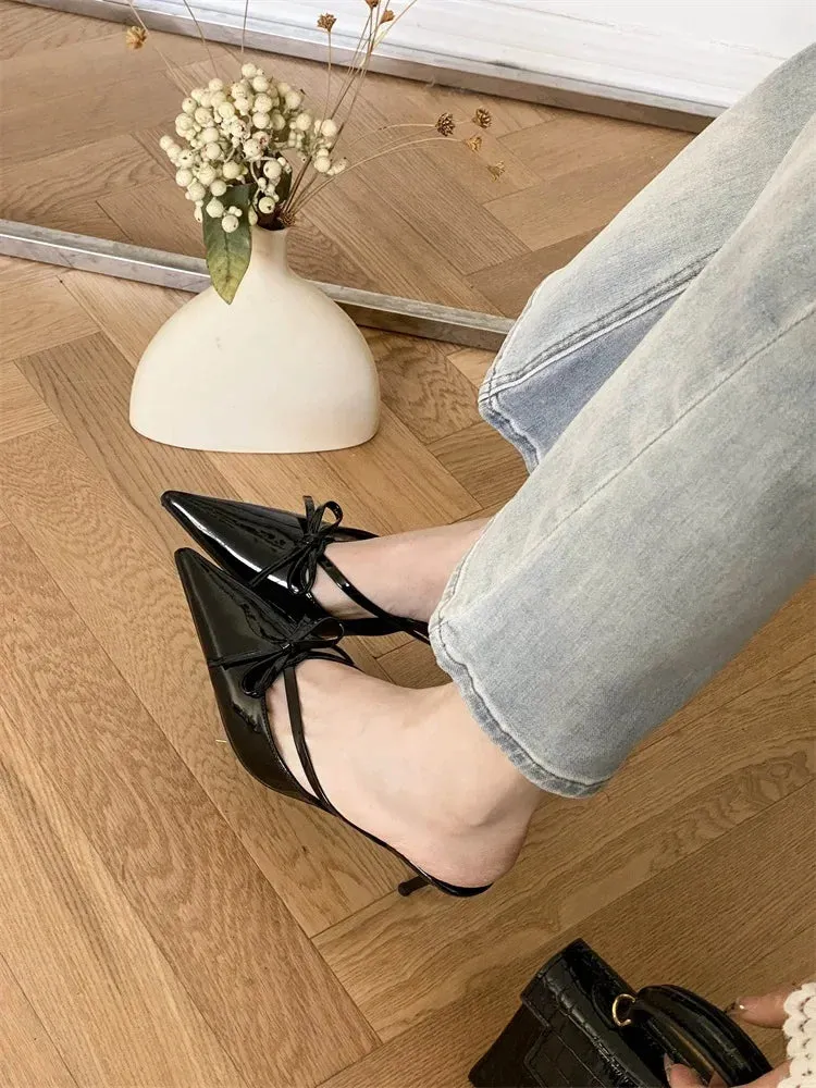 Butterfly-knot Pointed Toe Thin Heels Sandals