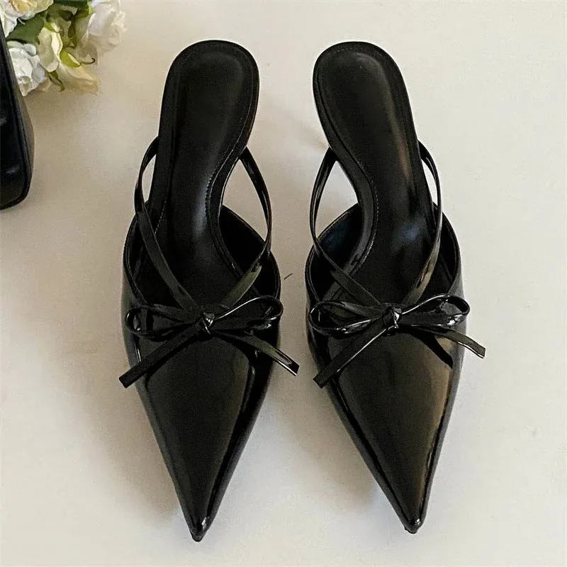 Butterfly-knot Pointed Toe Thin Heels Sandals