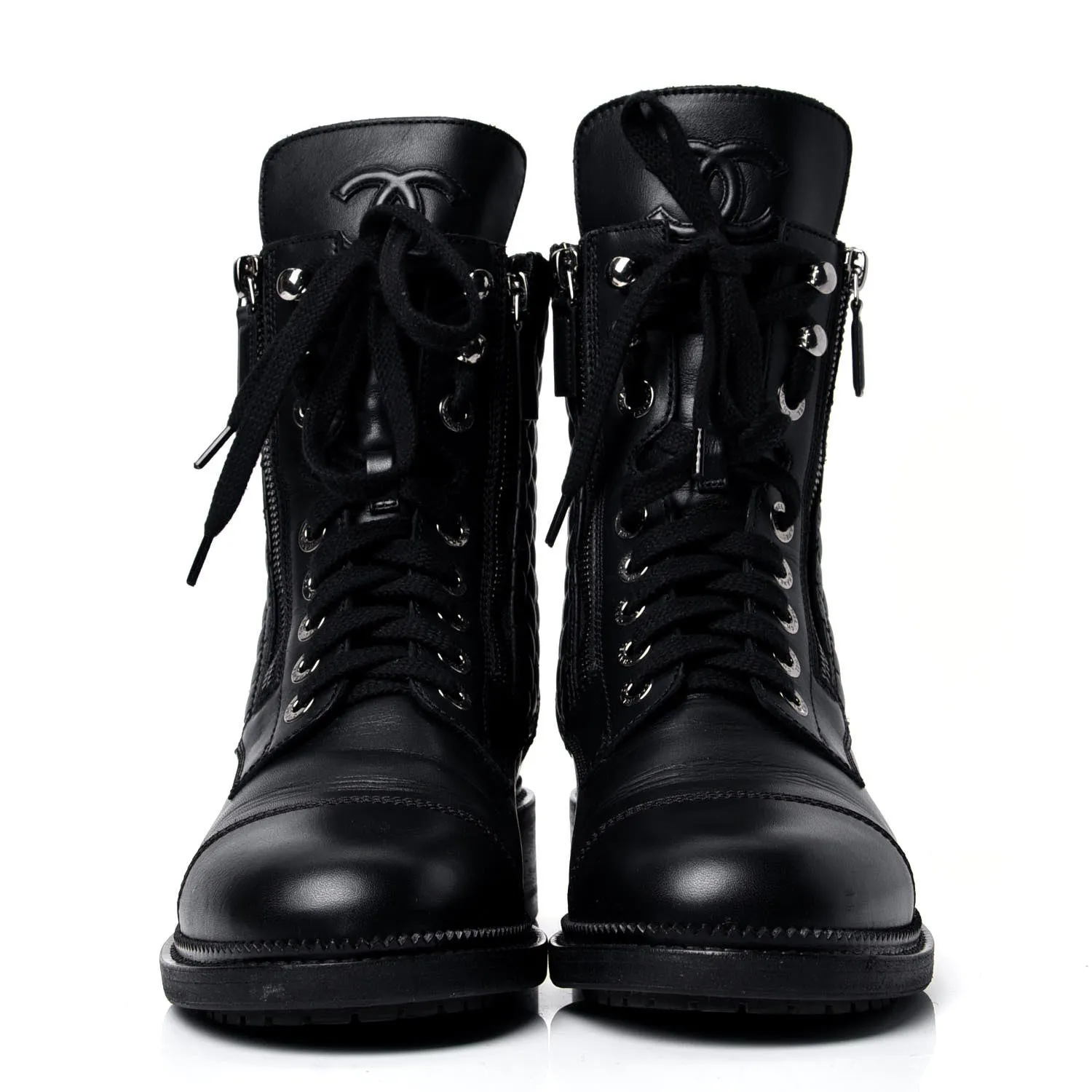 Chanel Quilted Lace Up Combat Boots