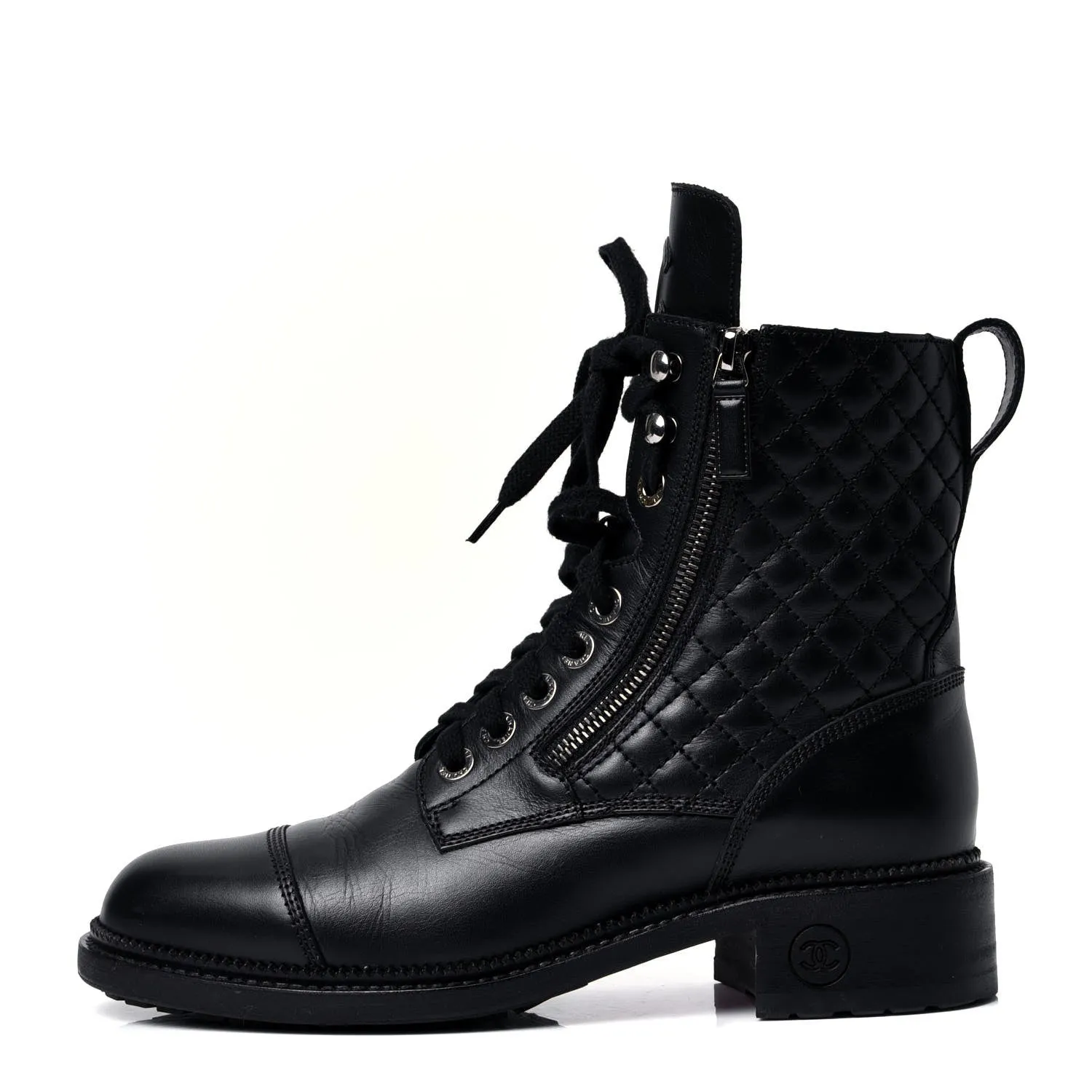 Chanel Quilted Lace Up Combat Boots