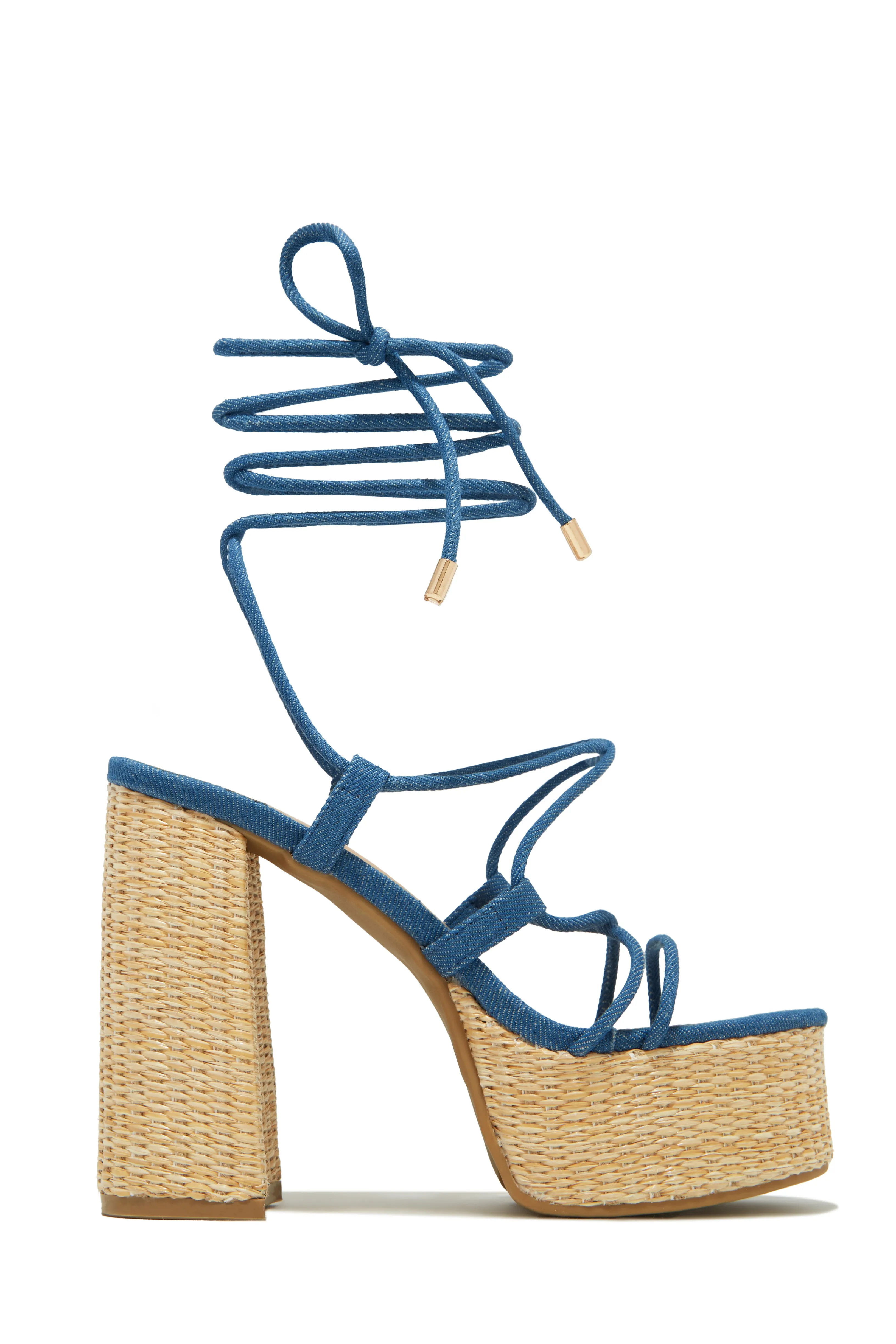 Chantal Lace Up Platform Block Heels - Blue