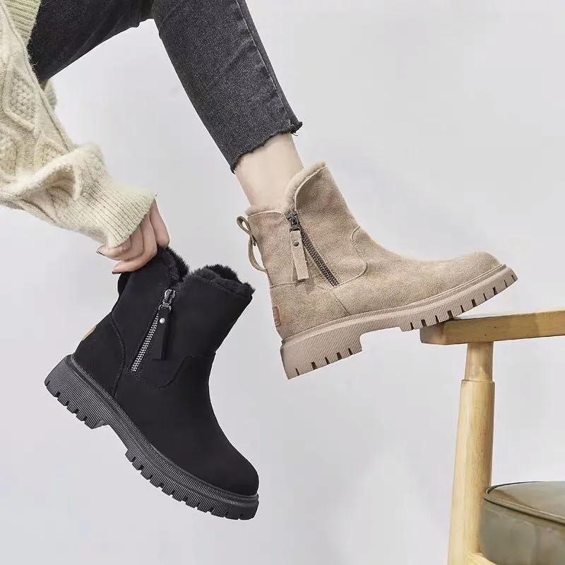 elveswallet Side-zip fleece ankle snow boots