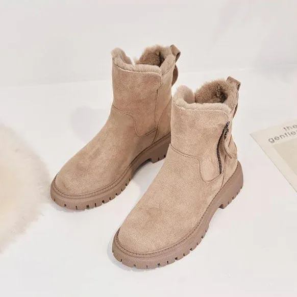 elveswallet Side-zip fleece ankle snow boots