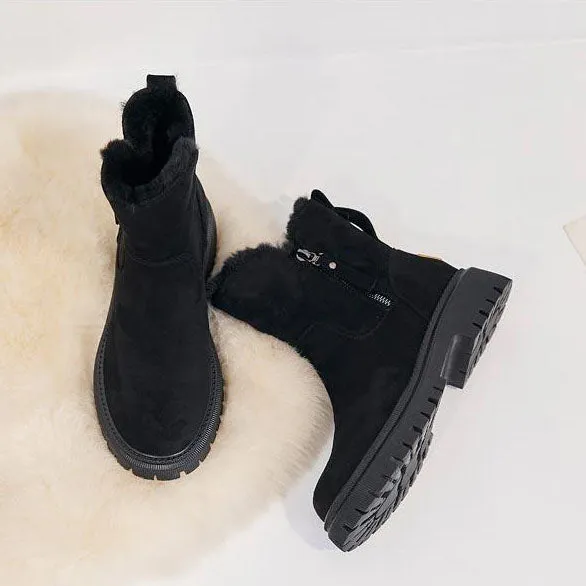 elveswallet Side-zip fleece ankle snow boots