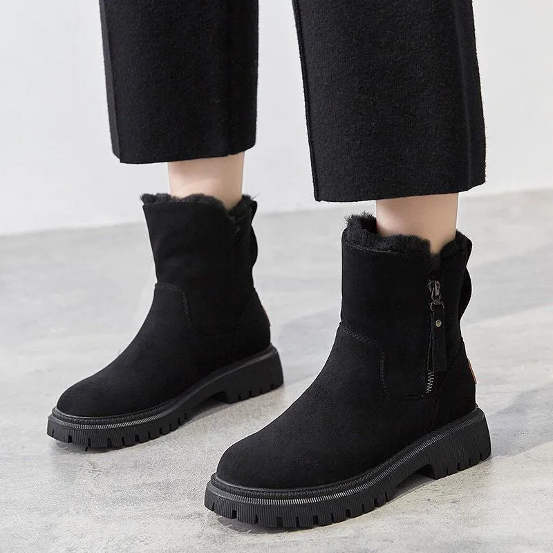 elveswallet Side-zip fleece ankle snow boots