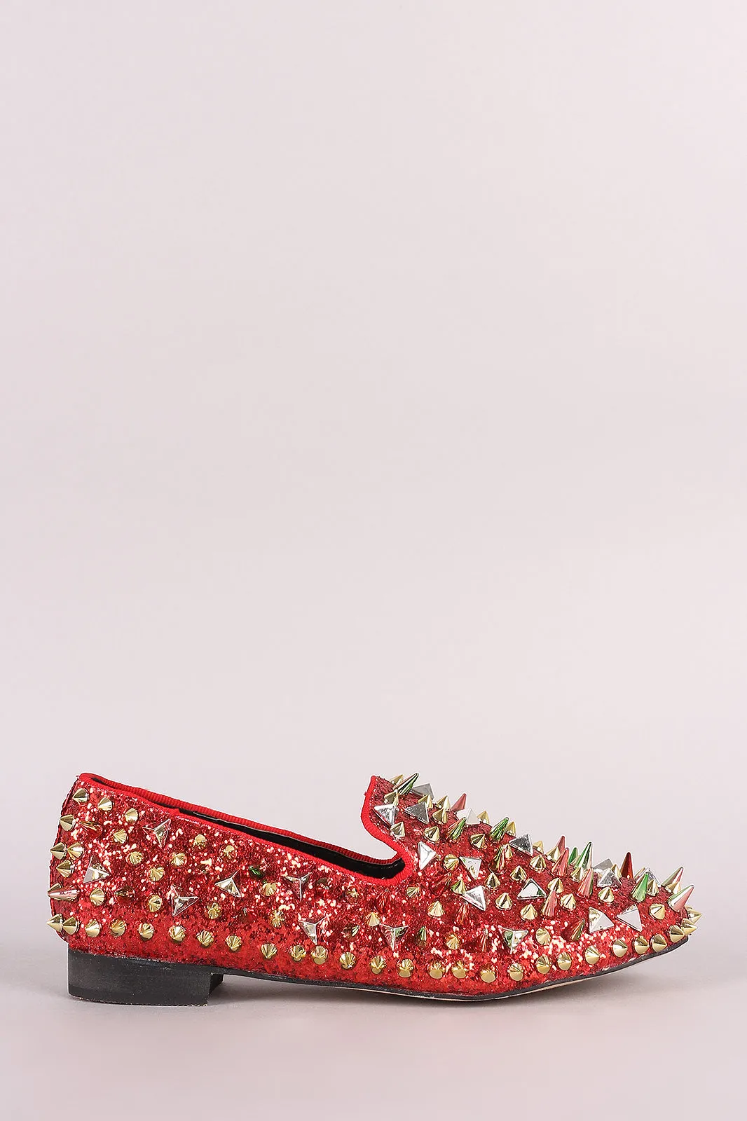 Glitter And Studded Spikes Loafer Flat