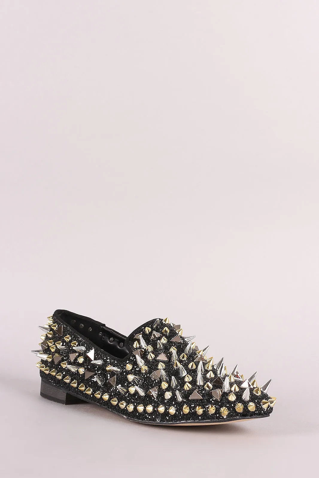 Glitter And Studded Spikes Loafer Flat