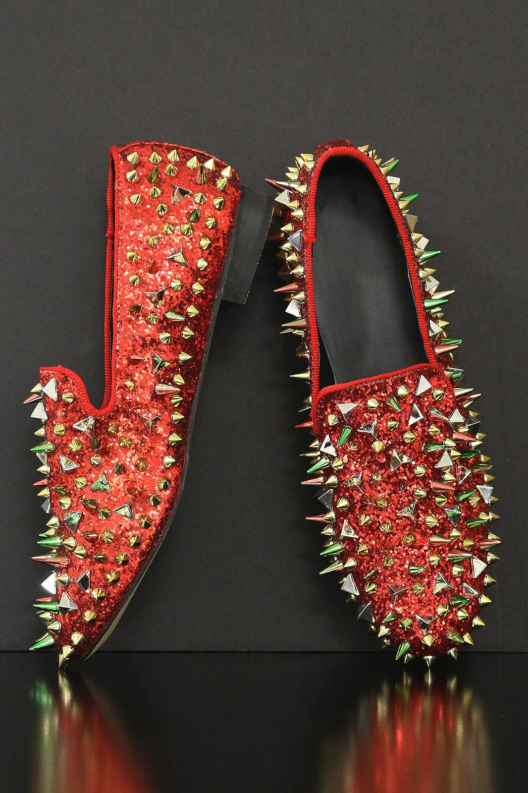 Glitter And Studded Spikes Loafer Flat