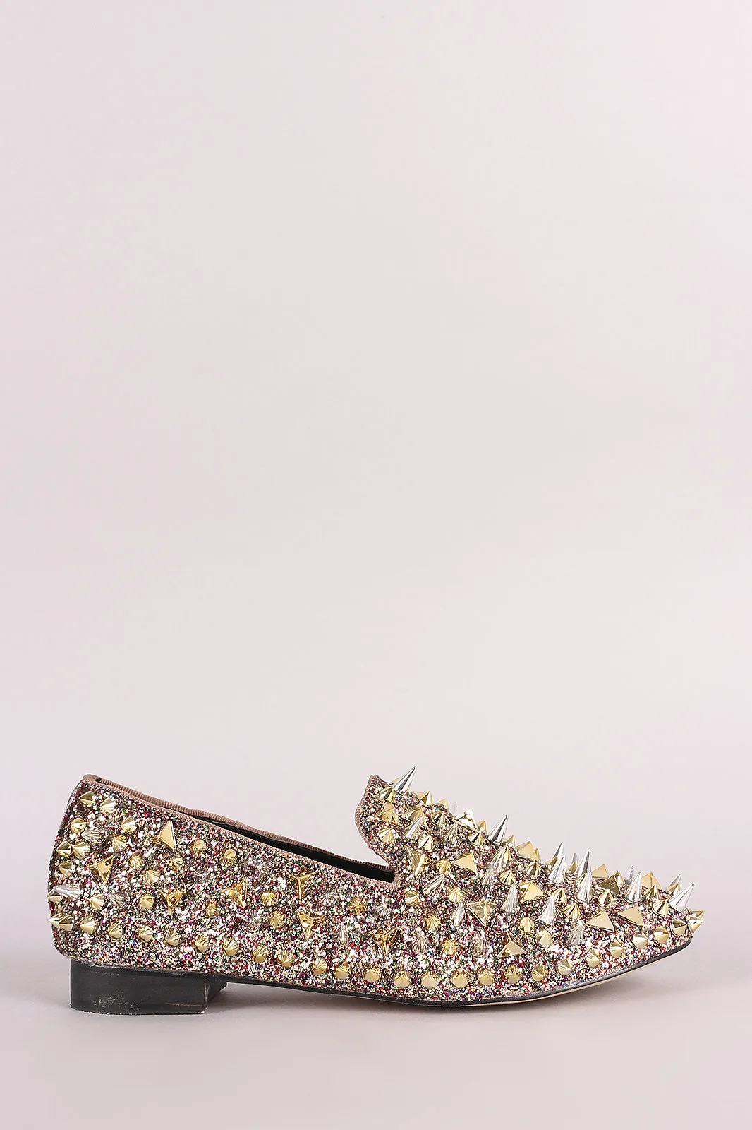 Glitter And Studded Spikes Loafer Flat