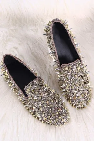 Glitter And Studded Spikes Loafer Flat