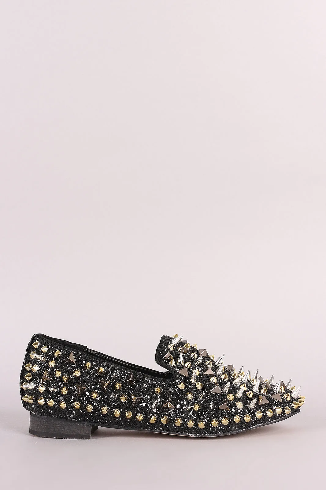 Glitter And Studded Spikes Loafer Flat