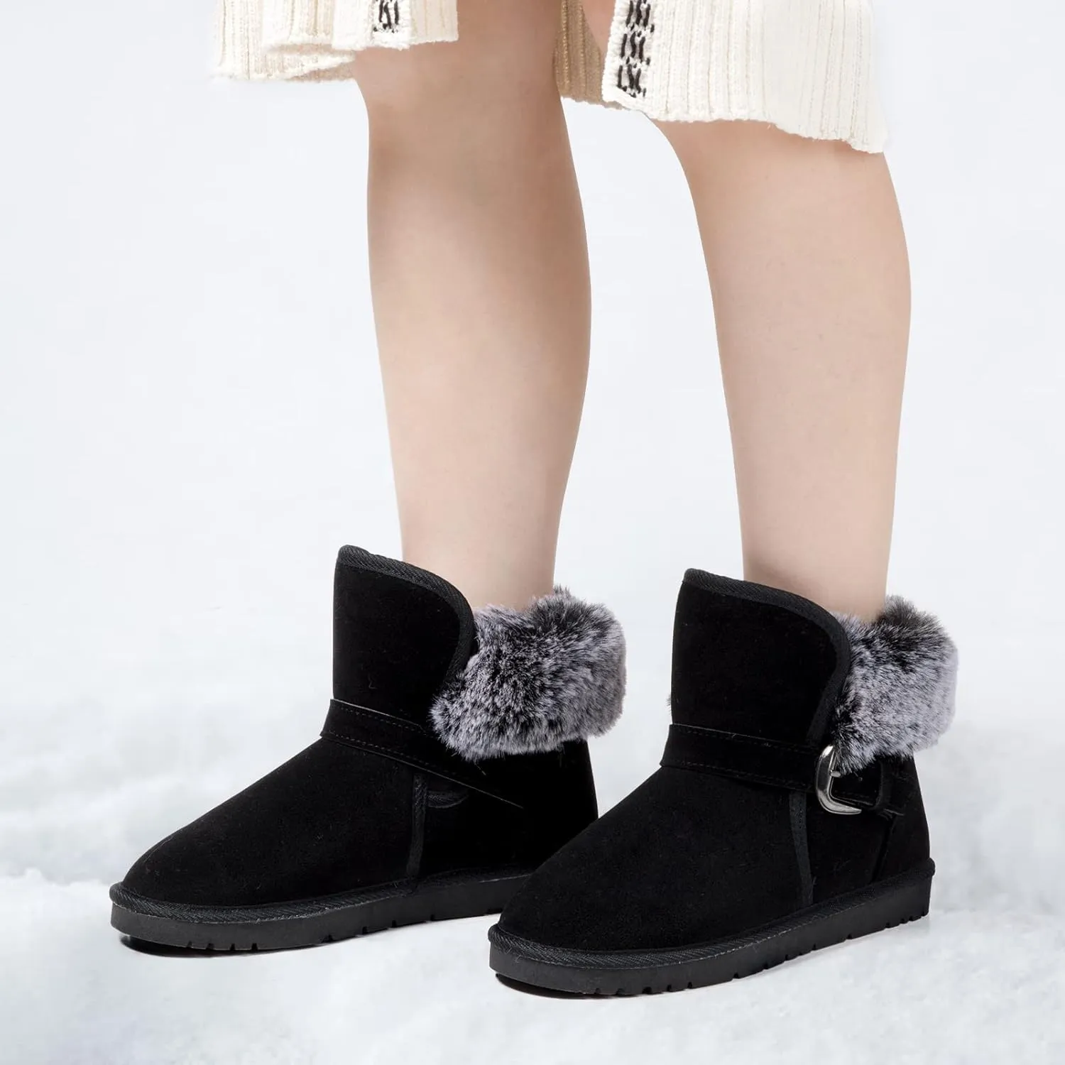 Grey Faux Fur Short Suede Fluffy Ankle Boots