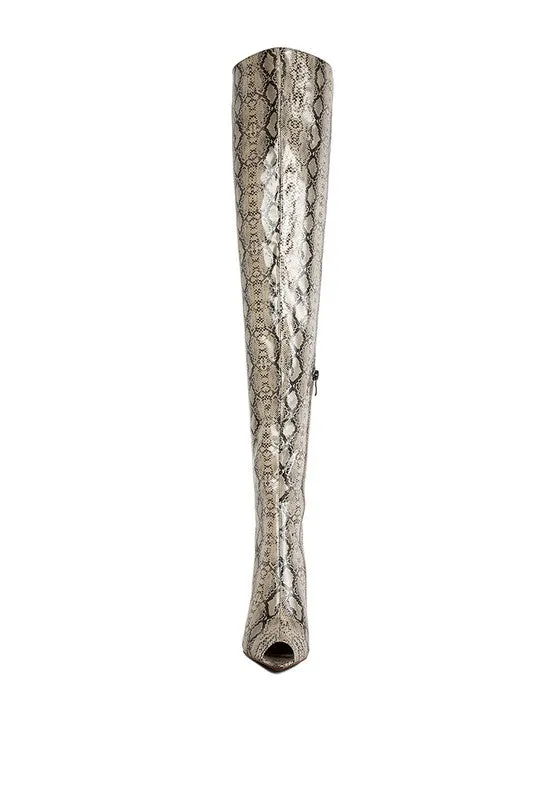 High Drama Snake print Stiletto Long Boots