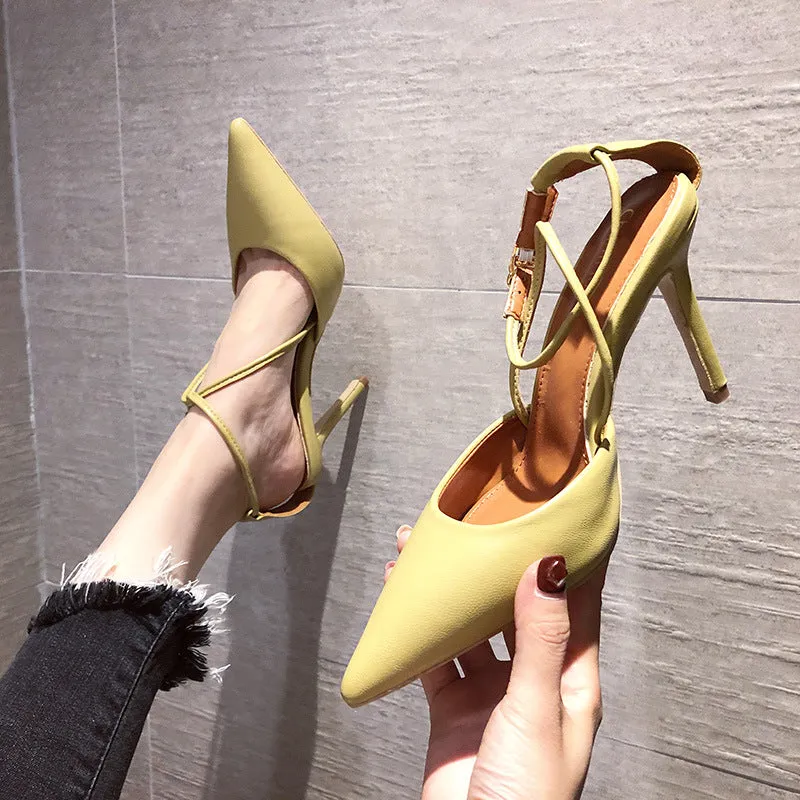 High-heeled Buckle Thin Heel Cross Strap Shoes