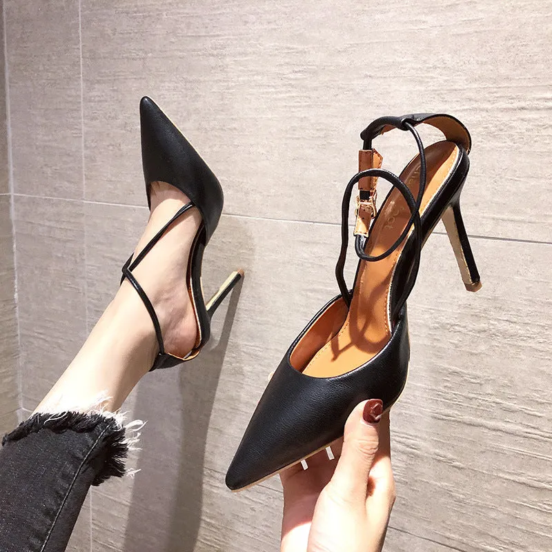 High-heeled Buckle Thin Heel Cross Strap Shoes