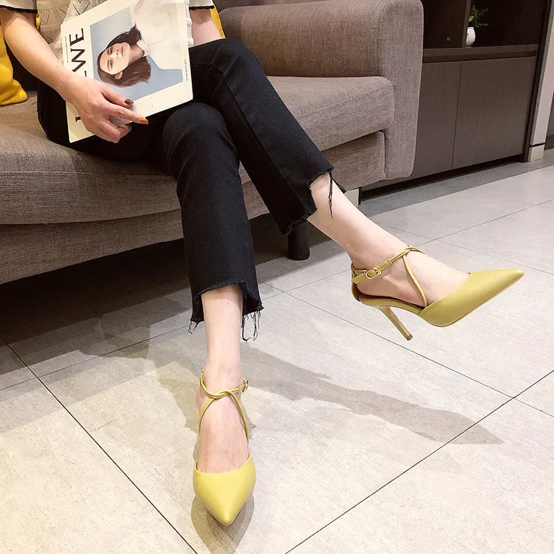 High-heeled Buckle Thin Heel Cross Strap Shoes