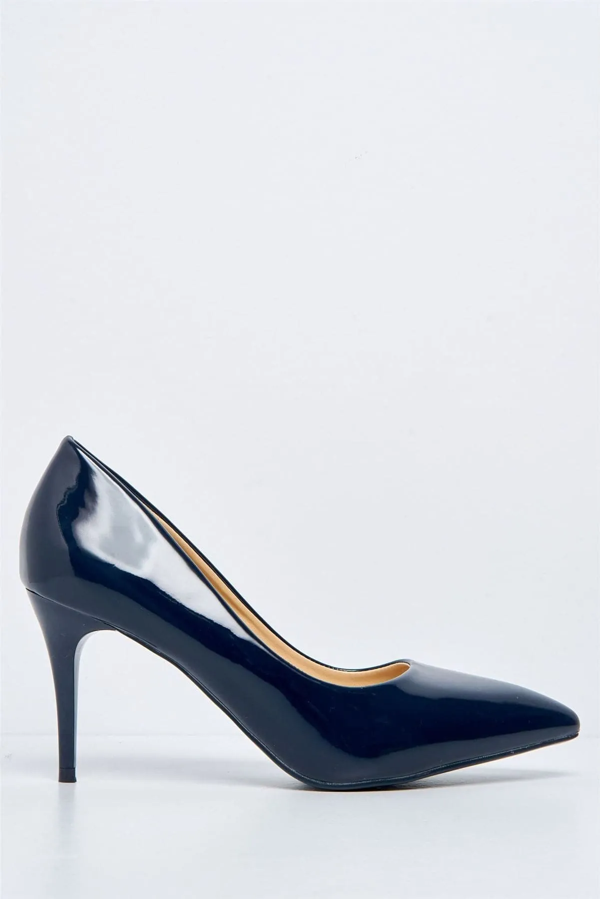 Ingrid Pointed Toe Court Heels in Navy Patent