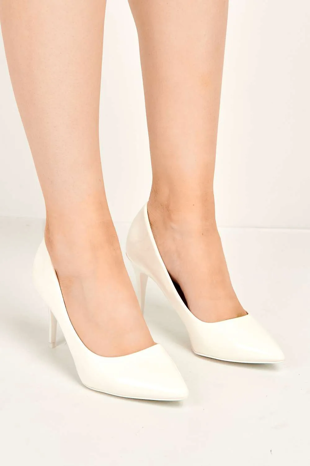 Ingrid Pointed Toe Court Heels in White Patent