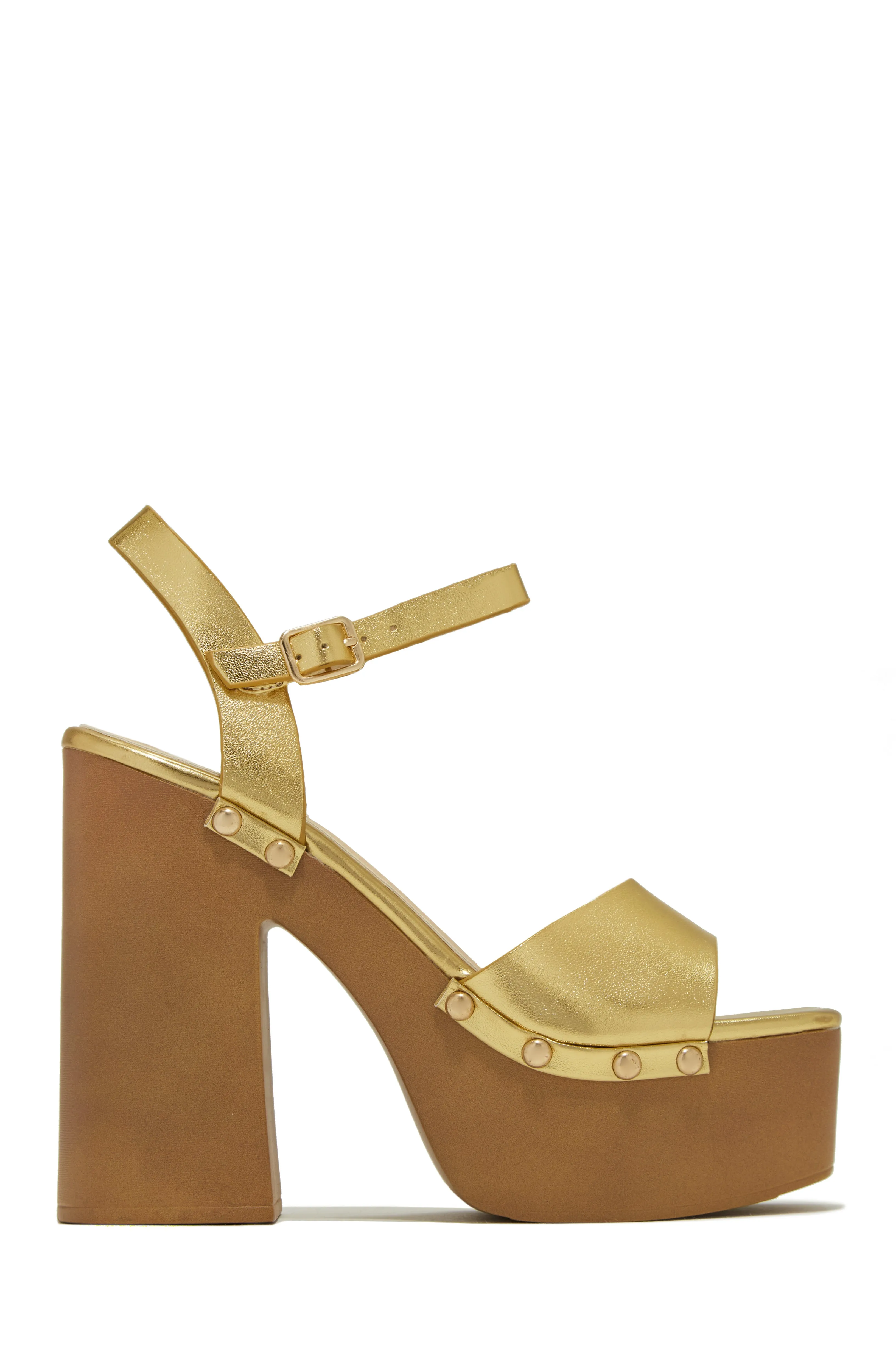 Kammy Platform Block High Heels - Gold